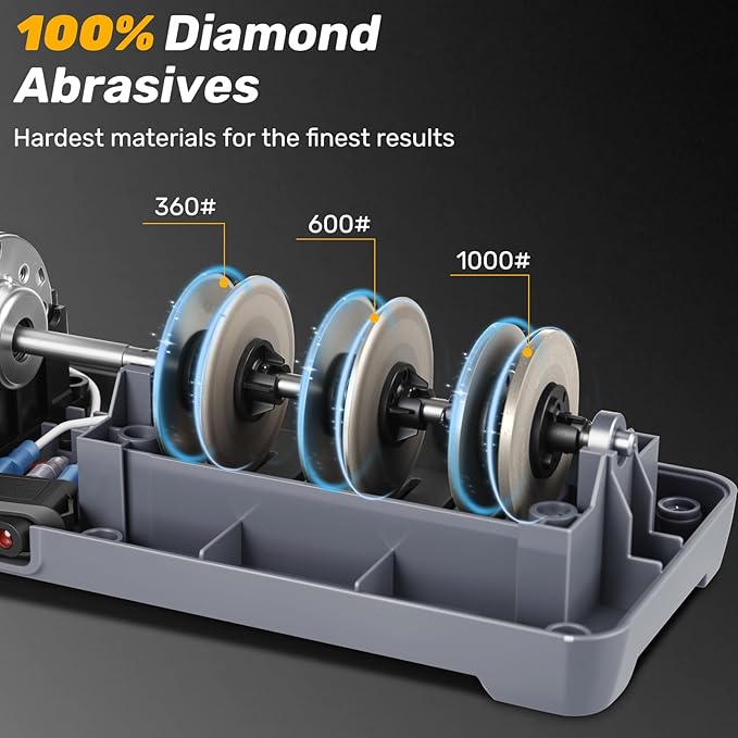 Knife Sharpener, 3-Stage Electric Knife Sharpener for Kitchen Knives, 100% Diamond Abrasive with Quick Sharpening & Polishing, Professional Sharpening Tool with Metal Dust Collection Box