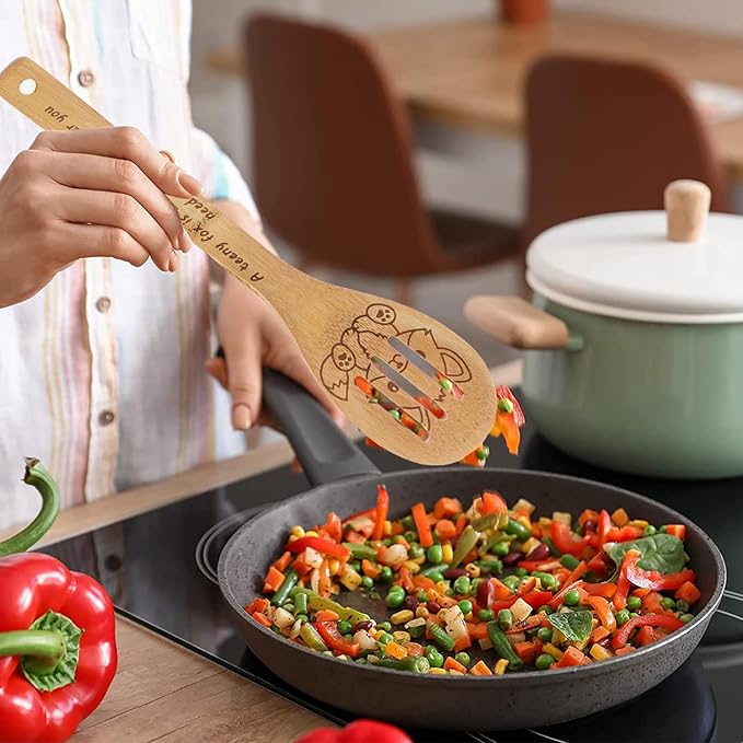 5PCS Fox Wooden Cooking Spoons Set Fox Gifts for Women Kitchen Decor Bamboo Cooking Utensil Spoons for Housewarming Wedding Anniversary Thanksgiving Christmas Gifts Mom Women