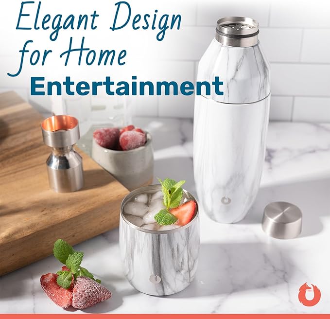 SNOWFOX Premium Vacuum Insulated Stainless Steel Cocktail Shaker, Home Bar Accessories, Elegant Drink Mixer, Leak, Proof Lid With Jigger & Built, In Strainer, 22oz.