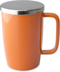 FORLIFE Dew Glossy Finish Brew-In-Mug with Basket Infuser & "Mirror" Stainless Lid 18 oz., Carrot