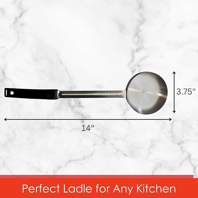 6 Ounce Solid Stainless Steel Portion Control Ladle Spoon for Measuring and Serving; Commercial Grade Serving Scoops [Pack of 2]