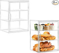 Bakery Pastry Display Case 3 Layer Large Clear Bread Box For Kitchen Countertop Bread Storage For Homemade Bread, 10.6" L x 8.7" W x 14.2" H, 2 Pack