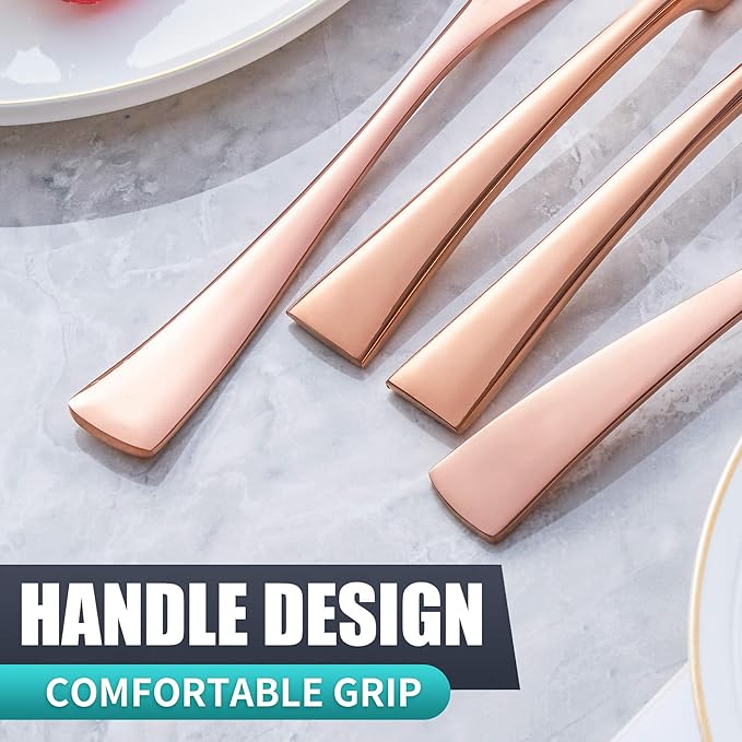 20 Pieces Rose gold Silverware Set Service for 4,Modern 18/10 Stainless Steel Flatware Cutlery Set,Utensil Set for Home Restaurant Hotel,Mirror Polished,Dishwasher Safe