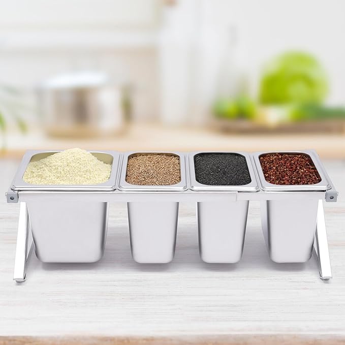 Expandable Spice Rack Set, Kitchen Spice Rack Organizer, 3x1/9 Pans and 1x1/6 Pan, Stainless Steel Spice Organizer for Pantry, with Telescoping Shelf, Countertop Holder -4 Pans