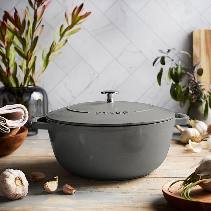 Staub Cast Iron Essential French Oven, Dutch Oven, 5-quart, serves 5-6, Made in France - Graphite Grey