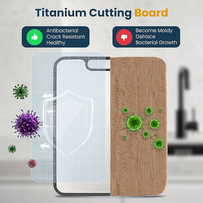 Titanium Cutting Board for Kitchen – Large Double-Sided Chopping Board with Knife Sharpener, Non-Slip, Easy to Clean, for Meat, Fish, Veggies & Fruits – Fenvorix TitanCut