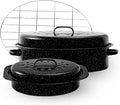 Enamel Roasting Pan With Lid and Rack 13" 18"Granite Roaster Pans Set With Rack Suitable Cooking Poultry Baking Turkey Bread Beef Resists Up to 932°F,Dishwasher Safe,Holiday Gifts CookWare