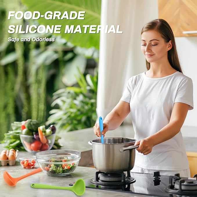 5 Pieces Silicone Ladles for Cooking - Small Soup Ladle Spoon Heat Resistant Kitchen Ladle Spoons, Cooking and Serving Spoon for Soup Sauce Chili Gravy Canning Pouring (5 Colors)