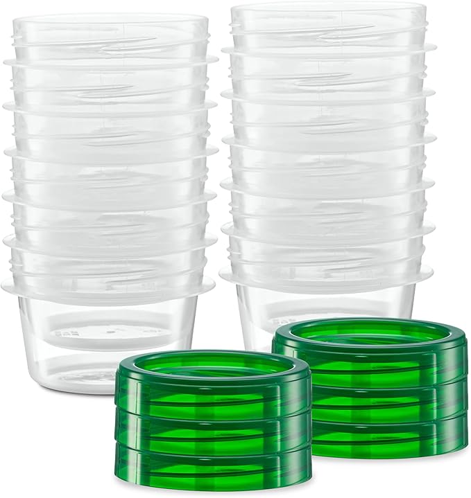 (4 Ounce 10 Pack) Twist cap Containers Clear Bottom With Green Top Screw on Lids Twist Top Food Storage Freezer Containers