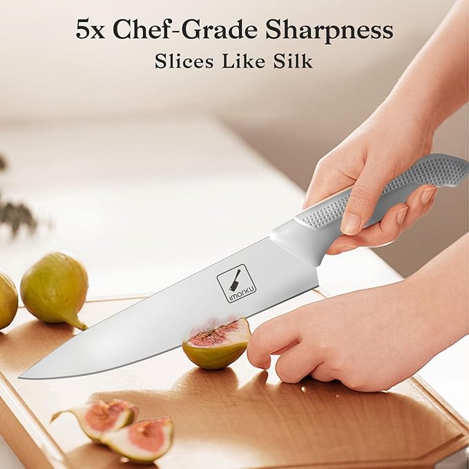 imarku Kitchen Knife Set, Japanese Knives Set For Kitchen, Stainless Steel Knife Set With Block, Kitchen Gadgets, White, Anti-Slip Handle, Dishwasher Safe, Christmas Gift
