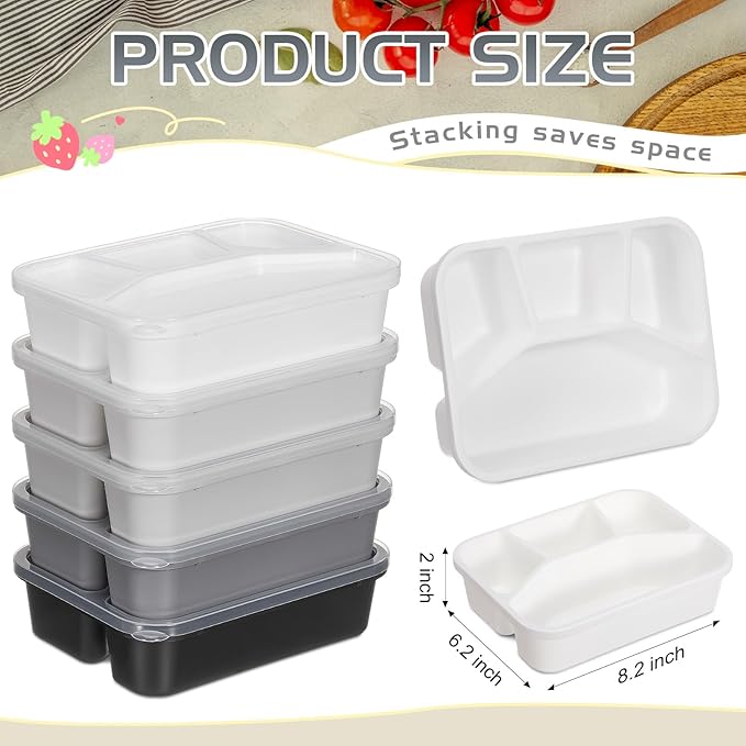 Honeydak 5 Pack Snack Containers 4 Compartment Bento Snack Boxes Reusable Lunchable Containers with Lids Divided Meal Prep Lunch Food Storage Box for School Work Travel(Black and White Ombre,Mixed)