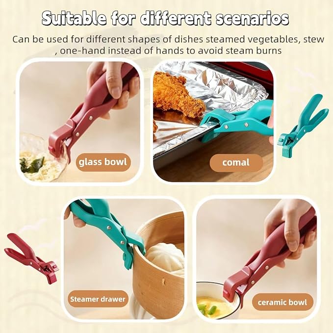 2-Pack Heat-Resistant Silicone Hot Plate Gripper Tongs – Anti-Scald Bowl Clip & Plate Gripper – Non-Slip Kitchen Tongs for Hot Plates, Bowls, Pots & Microwave Dishes