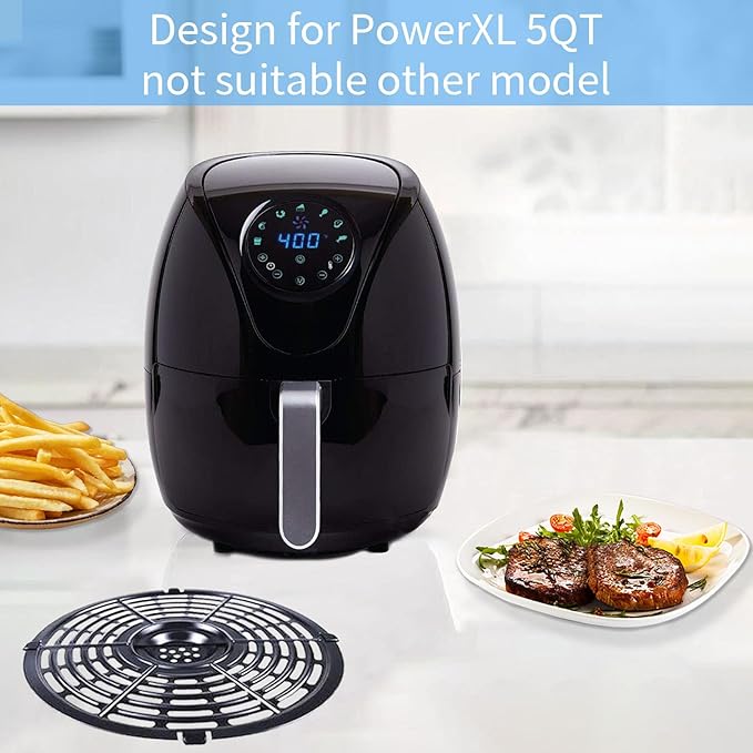 Air Fryer Grill Pan for Power XL 5QT Air fryer, 8.7'' 5QT Round Non-Stick Replacement Tray Rack Parts Accessories Crisper Plate Grill Plate, Dishwasher Safe