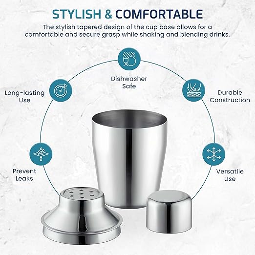OCS Parts 3-Piece Stainless Steel Cocktail Shaker | 6-Ounce | Makes Perfect Mixed Drinks, Cocktails, and Coffees