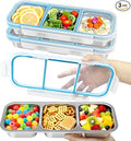 Stainless Steel Snack Containers with Lids, (3 Pack) Snackle Box Airtight Leakproof 3-Compartment Bento Box, Reusable Food Storage Container for Lunch, Travel, Picnics, and Office