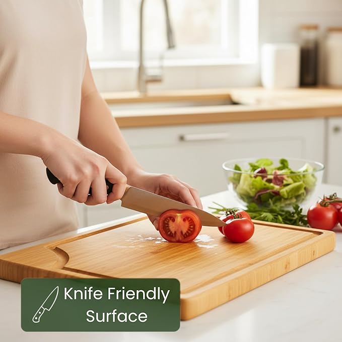 3-Piece Wooden Cutting Board Set with Juice Grooves, Acacia Wood Chopping Boards for Kitchen Prep and Charcuterie Serving, Eco Friendly Multi Size Cutting Boards with Built-in Handles (Natural)