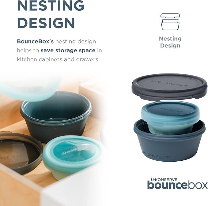 U Konserve Platinum Silicone Nested Duo Food Storage Bento Box Dual Seal Container – Two Pack - Leak Proof, Shatter Proof, Dishwasher Safe, Plastic Free – 8oz & 20oz (Night Sea)