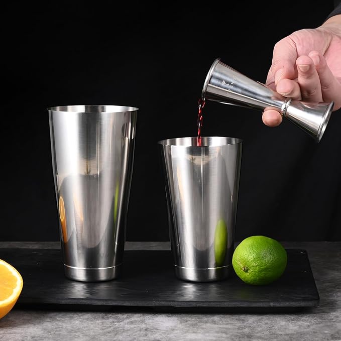 Professional Cocktail Shaker - Weighted Boston Shaker Set with Hawthorne Strainer & Japanese Jigger for Drinks - Stainless Steel Bartender Kit for Mixology