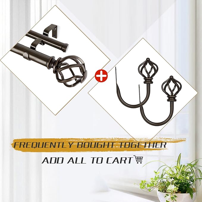 KAMANINA 1 Inch Double Curtain Rods 36 to 72 Inches (3-6 Feet) Window Telescoping Drapery Rod, Antique Bronze Heavy Duty Curtain Rods for Windows 24 to 68 Inches, Twisted Cage Finials