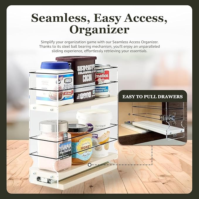 Vertical Spice - Sliding Spice Rack Organizer for Cabinets - Pull Out Shelves for Upper Kitchen Cabinets - Cabinet Organizer/Storage - 2 Tiers - 3.45" x 10.75" x 10.6" (Cream, Partially Assembled)