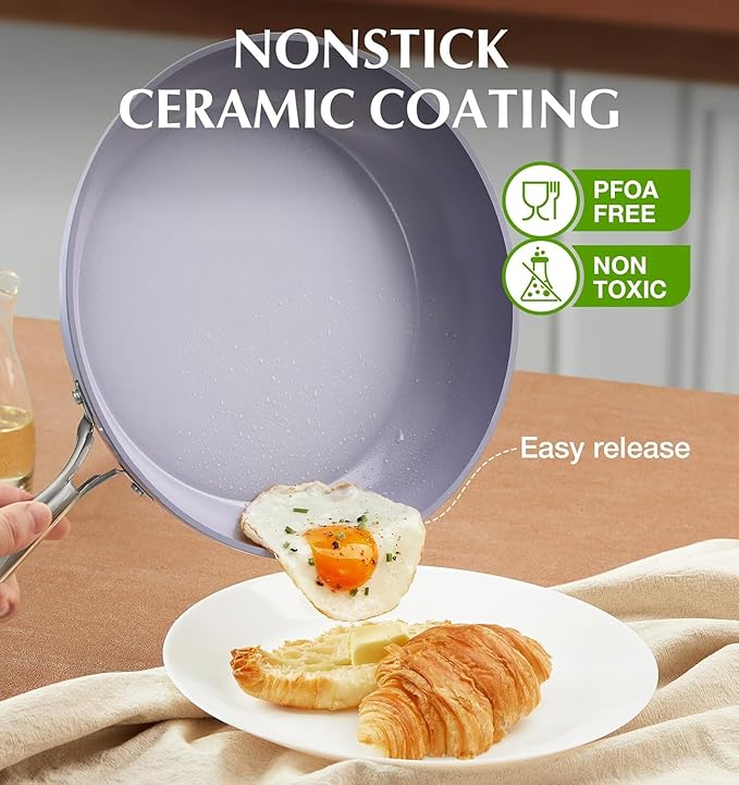 KOCH SYSTEME CS Frying Pan with Lid, 10 Inch Frying Pan with Nonstick Ceramic Coating, Nonstick Fry Pans with Lid, Oven Safe Skillet, Induction Compatible, Purple