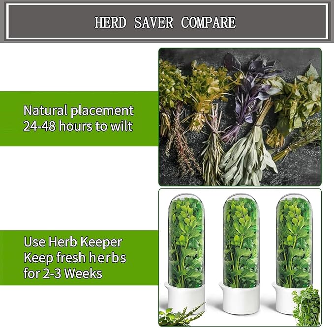Herb Saver, Herb Keeper for Refrigerator, Cilantro Container for Fridge, Fresh Herbs Lettuce Vegetable Preservation Bottle Keeper Parsley Mint Refrigerator Storage for Fresh for 2-3 Weeks
