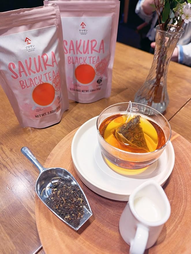 YAMASAN KYOTO UJI Sakura Japanese Loose Leaf Black Tea Bag 3g×15bags,Cherry Blossom Flavored Tea, Blended with cherry leaves
