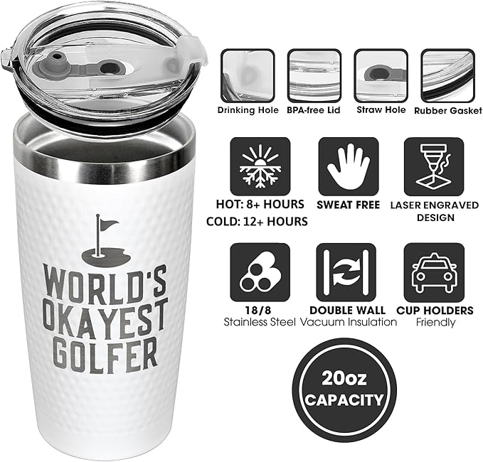 Golf Gifts for Men, Grandpa, Uncle, Golfer, Boss, Dad, Husband, Him, Boyfriend - Grandpa Uncle Gifts - Birthday, Christmas Gift for Golfers Men - 20 Oz Worlds Golfer Tumbler for Mens