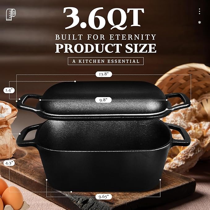 Cast Iron Loap Pan, 3.6QT Oval Dutch Oven for Bread Baking, Pre-Seasoned Sourdough Baking Supplies Kit, Cast Iron Dutch Oven with Lid for Homemade Bread, Sourdough Bread Pan