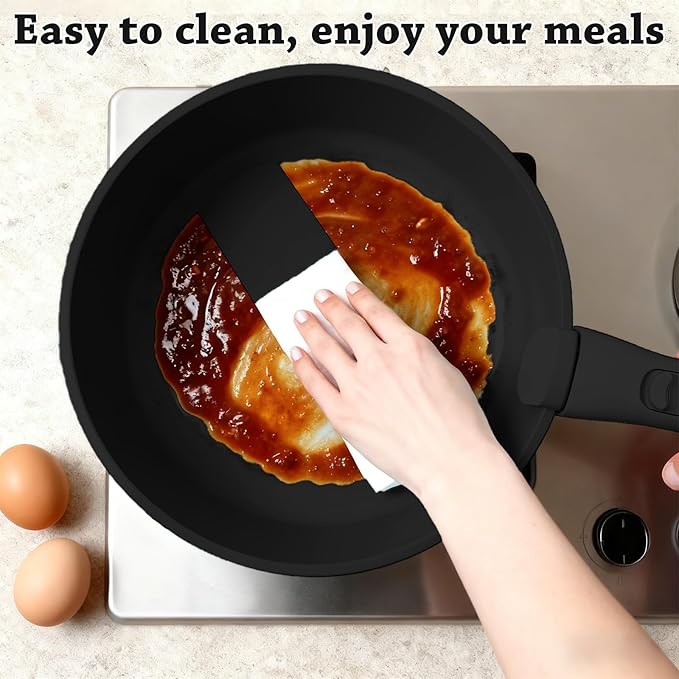 24 Pcs pots and pans set,pots and pans set non stick,Oven-safe and dishwasher-safe,PFAS/PFOA Free,Induction Dishwasher Oven Safe cookware set (Black)