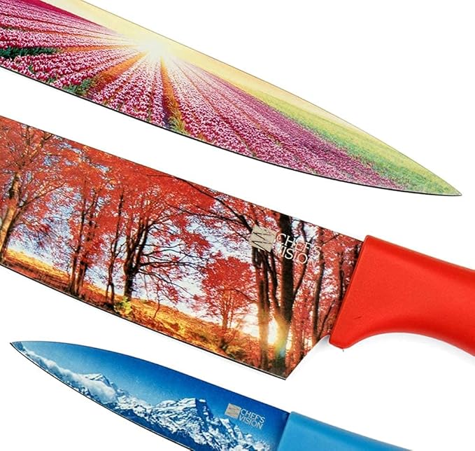 CHEF'S VISION Landscape Knife Set - 6-Piece Stainless Steel Cutting Knives Set for Kitchen with Stunning Nature Scenes - Perfect House Warming Gift for Women or Men - Unique Kitchen Knife Set Gift