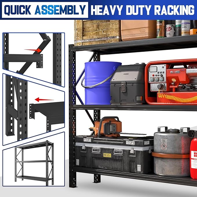 Heavy Duty Garage Shelving Units,6000LBS Deep Storage Shelves,Adjustable Metal Shelves,Large Steel Storage Racks,Industrial Shelving for Shop,Warehouse,Basement (Black, 24" D*52" W*48" H, 3 tier)