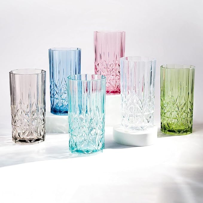 BELLAFORTE Shatterproof Tritan Tall Tumbler, Set of 4, 18oz - Myrtle Beach Drinking Glasses - Unbreakable Plastic Glasses Drinking for Gifting, Parties- BPA Free - Dishwasher Safe-Mix color