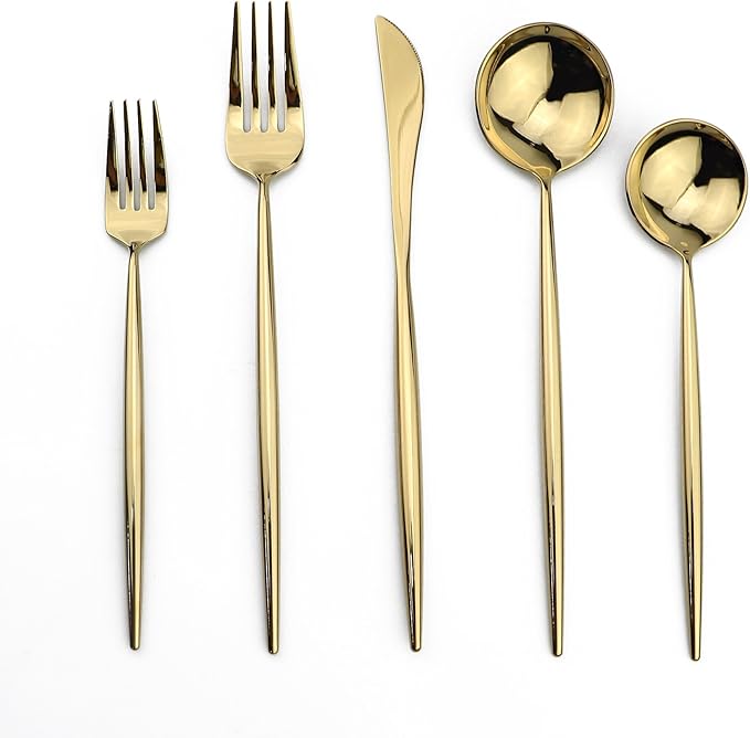 20-Piece Flatware Set, 18/10 Stainless Steel Dishwasher Safe, Mirror Polishing Gold