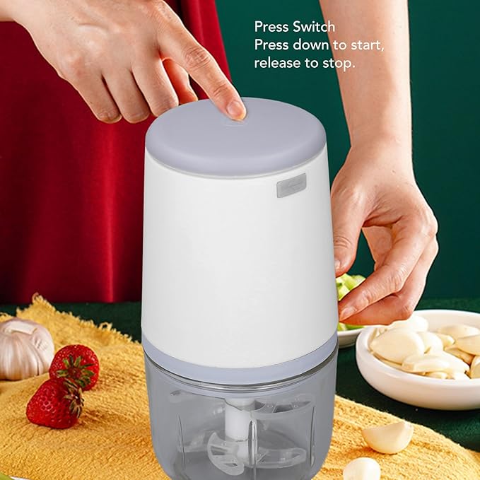 300ML Mini Food Processor, Cordless Electric Food Chopper for Vegetables Fruits Meat, Baby Food Preparer Includes Blade, Container and Charging Cable (Blanco)