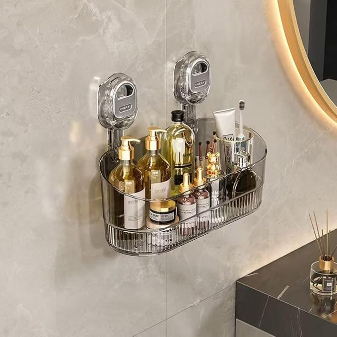 Clear Bathroom Shower Caddy, Wall Mount Storage Shelf with Suction Cups,Bathroom Storage Shelf 12.7x4.5x3.5 inchesLoad-bearing capacity: 22Ib 1piece (Gray transparent)