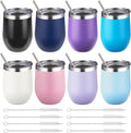 12 oz Insulated Wine Tumbler with Lid and Straw,Stainless Steel Stemless Wine Tumbler Double Wall Vacuum Wine Cups Tumbler Bulk for Coffee,Champaign,Cocktail,Office (Multicolor,8)