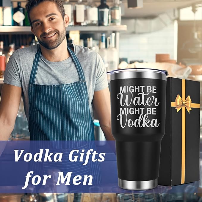 Lifecapido Vodka Gifts, Might Be Water Might Be Vodka 30oz Insulated Tumbler, Wine Gifts, Christmas Birthday Gift for Men Vodka Lovers, Black