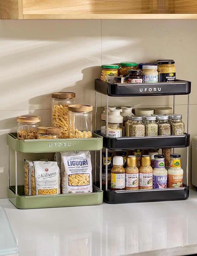 Countertop Coffee Station Organizer | 2-Tier Whisky Glass Tray, Mug Drying Shelf with Removable Drain Tray - Easy to Install, Clean - Spice Rack for Kitchen, Bathroom Counter Organzier