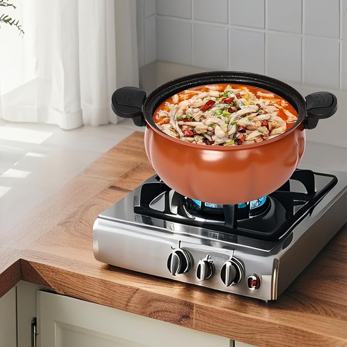 2.11gal Pumpkin Micro Pressure Cooker Non-stick Micro Pressure Cooking Pot with Clear Lid Stew/Soup Pot for Open Flames & Gas Stoves (Orange) Halloween Thanksgiving Decorative Pot Gift