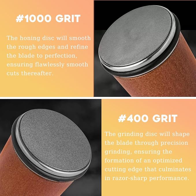 Rolling Knife Sharpener Kit, Diamond and Ceramic Discs Roller Knife Sharpener Tool, 15° and 20° Magnetic Angle Guide Kitchen Easy Knife Sharpening Set