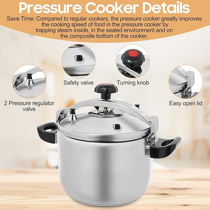 27.5 Quart Pressure Cooker Stainless Steel Pressure Canner, Large Capacity, Commercial Pressure Cooker Clamp On Type, Double Valves for Family or Commercial Use