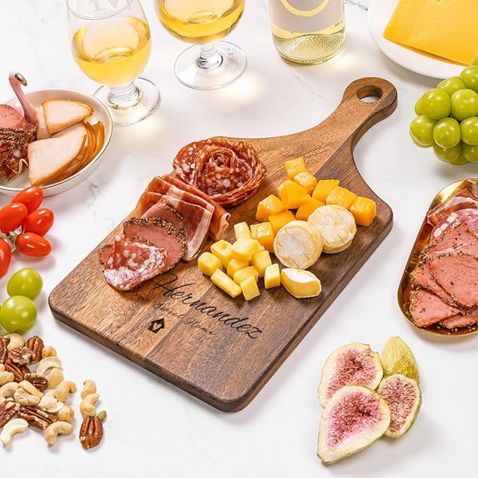 Personalized Wood Engraved Charcuterie Boards with Handle - Custom Reversible Cutting Board S M L - Customized Bridal Shower, Wedding, Anniversary and Housewarming Gifts(Couple Names)