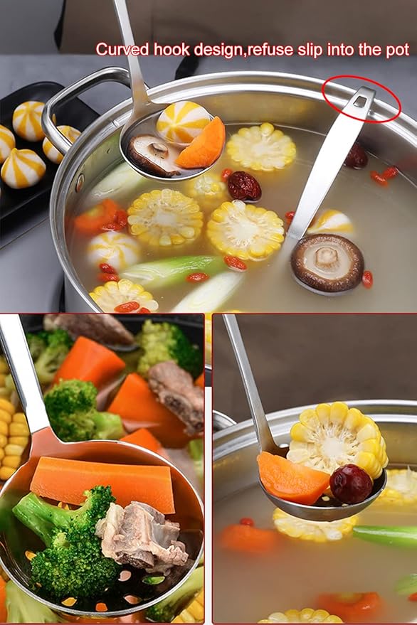 TENTA Kitchen Dia 9CM One Piece Stainless Steel Skimmer/Slotted Spoon/Strainer Ladle with Hook and Hole for Easy Hanging,11.5"x 3.6"