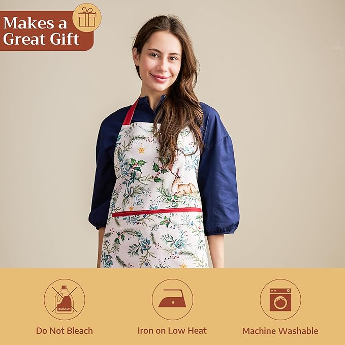 Maison d' Hermine 100% Cotton Apron for women with Pocket Kitchen Chef Apron for Men Cooking Gardening Server Waitress