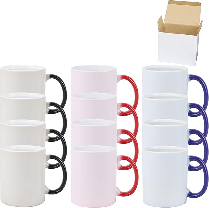 11oz Color Changeable Sublimation Mug 3 Assorted Colors Black, Blue and Red, Packed in White Box, Case of 24