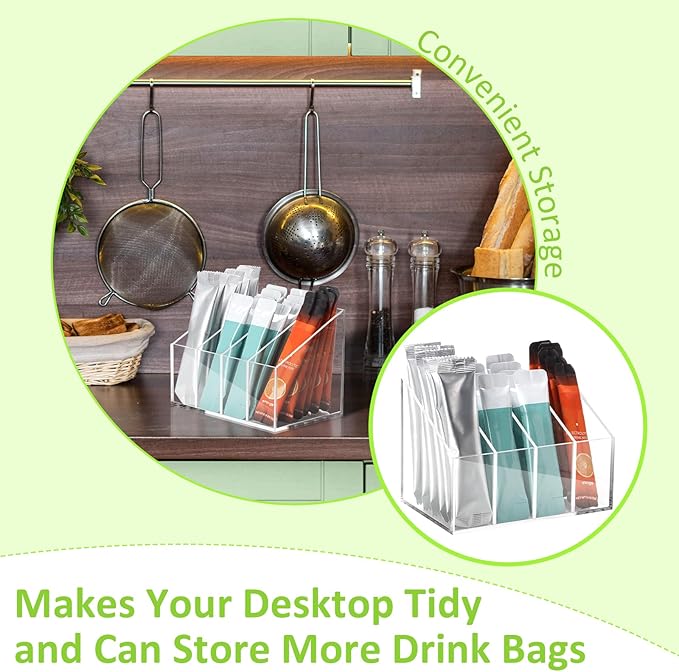 Water drink Packet Holder Water Flavor Packet Storage Container Water Flavor Packet Organizer Storage Basket Acrylic with Removable Dividers for Storage Bins for Refrigerator Organizer Bins Cabinets