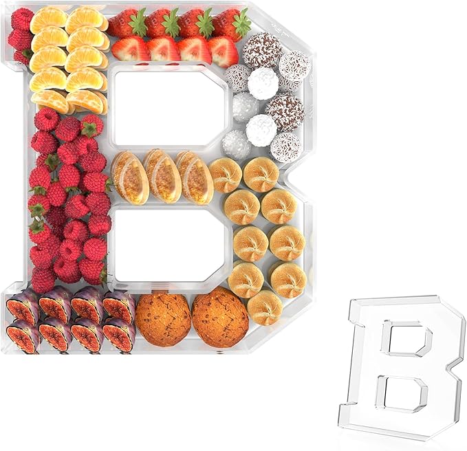 13.8" Acrylic Letter Charcuterie Tray, Charcuterie Letters Fillable Box for Food, Reusable Serving Cake Candy Dish Display Tray for Birthday Anniversary Party Decoration (Letter B)