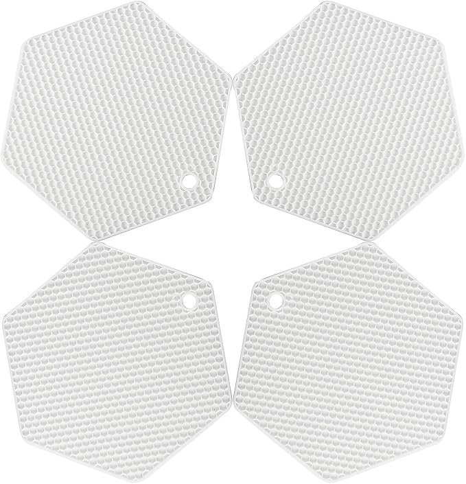 4 Packed Silicone Trivet Mats - DIY Different Size Dish Drying Mat, Hot Pot Holder for Pots & Pans, Non-Slip & Heat Resistant Kitchen Hot Pads for Countertops & Table, White