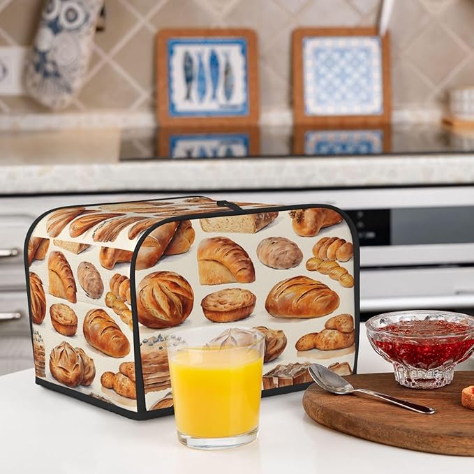 Bread Pattern 4 Slice Toaster Cover Wide Slot Dustproof Bread Maker Cover Fingerprint Bakeware Protection Kitchen Appliance Cover Toaster Bag